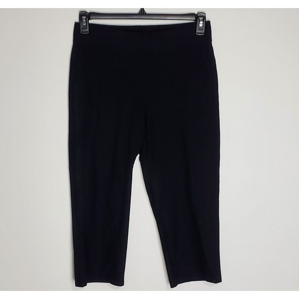 EILEEN FISHER Pants Size Small Washable Stretch Crepe Cropped Straight Black USA